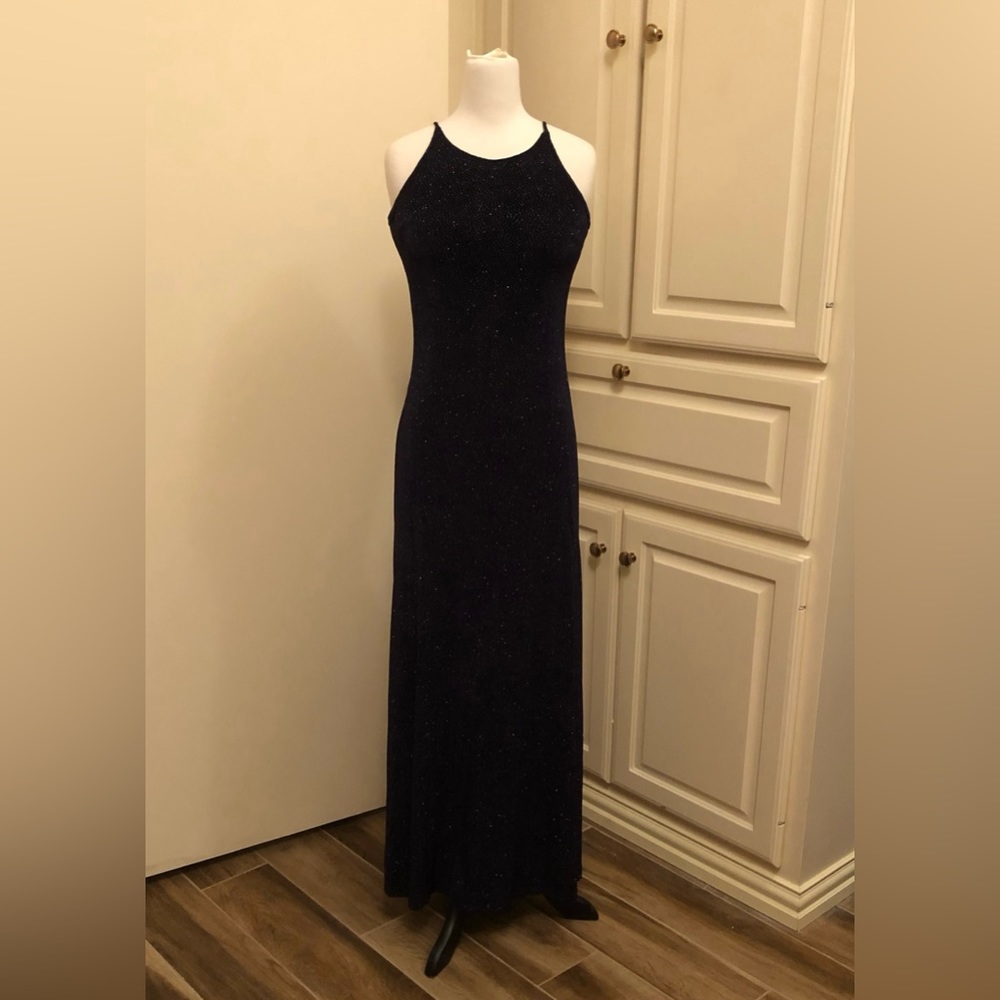 Cache’ Navy Blue Fitted Evening Gown- Size Small